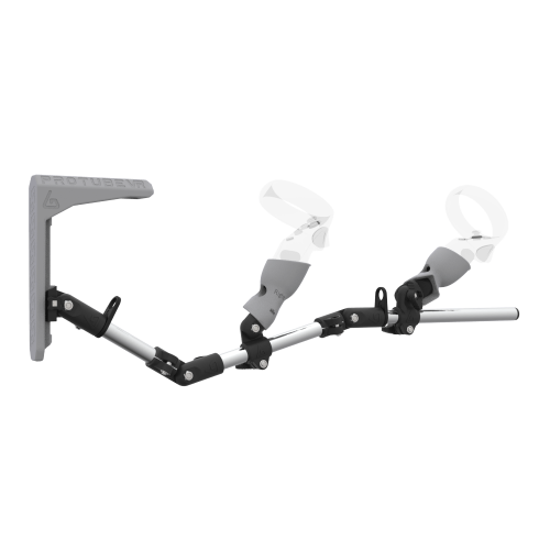 Right view of MagTube vr gunstock for Pico Neo 3 with Chrome Armature with Grey MK2 Buttstock and Grey PLA cups