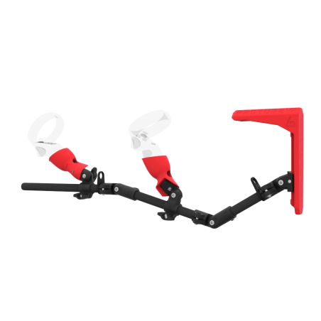 Left view of MagTube vr gunstock for Pico Neo 3 with Carbon Armature with Red MK2 Buttstock and Red PLA cups