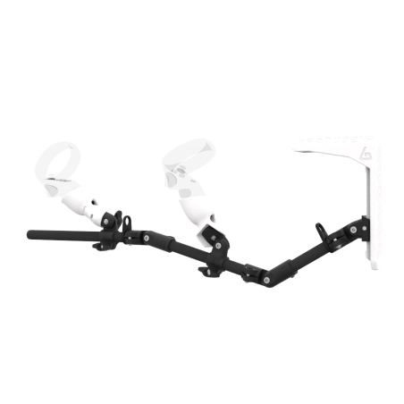 Left view of MagTube vr gunstock for Pico Neo 3 with Carbon Armature with White MK2 Buttstock and White PLA cups