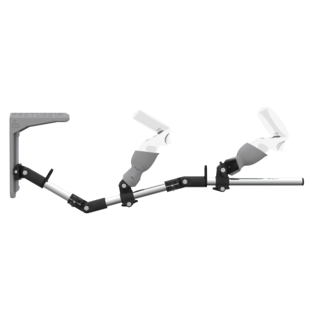 Side view of MagTube vr gunstock for Meta Quest 1 with Chrome Armature with Grey MK2 Buttstock and Grey PLA cups