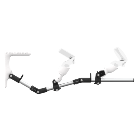 Side view of MagTube vr gunstock for Meta Quest 1 with Chrome Armature with White MK1 Buttstock and White PLA cups