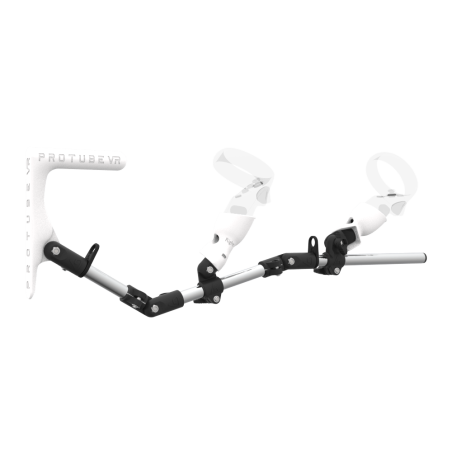 Right view of MagTube vr gunstock for Meta Quest 1 with Chrome Armature with White MK1 Buttstock and White PLA cups