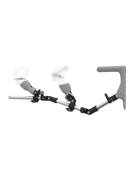 Left view of MagTube vr gunstock for Meta Quest 2 with Chrome Armature with Grey MK1 Buttstock and Grey PLA cups