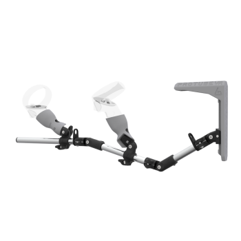 Left view of MagTube vr gunstock for Meta Quest 2 with Chrome Armature with Grey MK2 Buttstock and Grey PLA cups