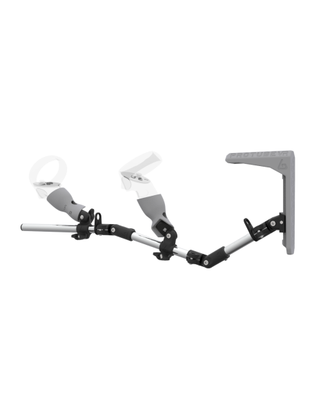 Left view of MagTube vr gunstock for Meta Quest 2 with Chrome Armature with Grey MK2 Buttstock and Grey PLA cups