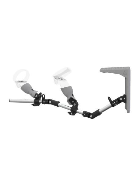 Left view of MagTube vr gunstock for Meta Quest 2 with Chrome Armature with Grey MK2 Buttstock and Grey PLA cups