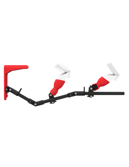 Side view of MagTube vr gunstock for Meta Quest 2 with Carbon Armature with Red MK2 Buttstock and Red PLA cups