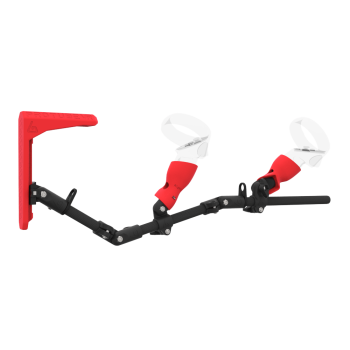 Right view of MagTube vr gunstock for Meta Quest 2 with Carbon Armature with Red MK2 Buttstock and Red PLA cups