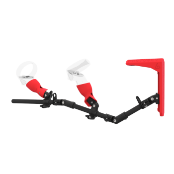 Left view of MagTube vr gunstock for Meta Quest 2 with Carbon Armature with Red MK2 Buttstock and Red PLA cups