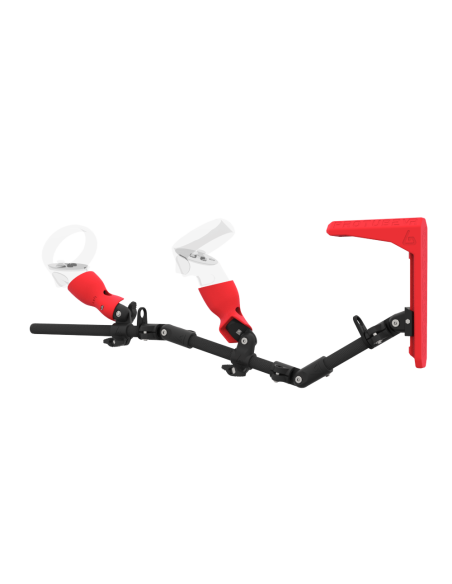 Left view of MagTube vr gunstock for Meta Quest 2 with Carbon Armature with Red MK2 Buttstock and Red PLA cups