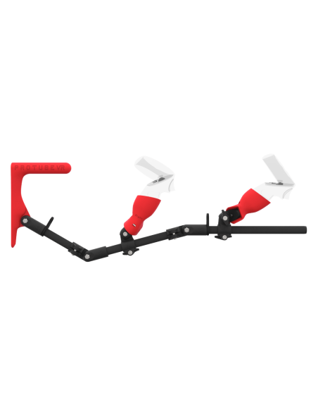 Side view of MagTube vr gunstock for Meta Quest 2 with Carbon Armature with Red MK1 Buttstock and Red PLA cups