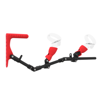 Right view of MagTube vr gunstock for Meta Quest 2 with Carbon Armature with Red MK1 Buttstock and Red PLA cups