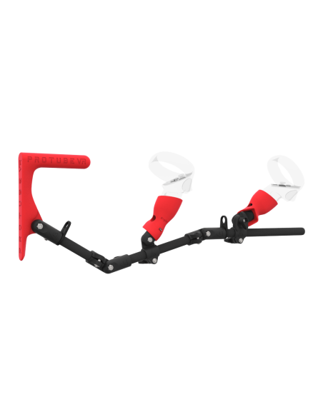 Right view of MagTube vr gunstock for Meta Quest 2 with Carbon Armature with Red MK1 Buttstock and Red PLA cups
