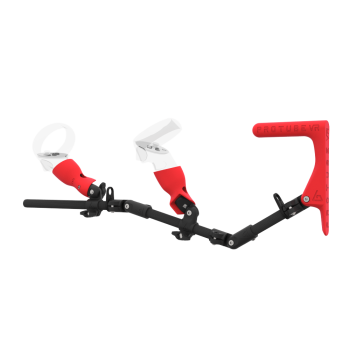 Left view of MagTube vr gunstock for Meta Quest 2 with Carbon Armature with Red MK1 Buttstock and Red PLA cups
