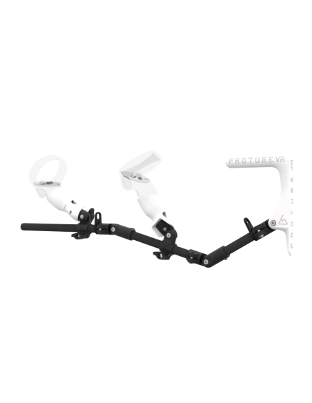 Left view of MagTube vr gunstock for Meta Quest 2 with Carbon Armature with White MK1 Buttstock and White PLA cups