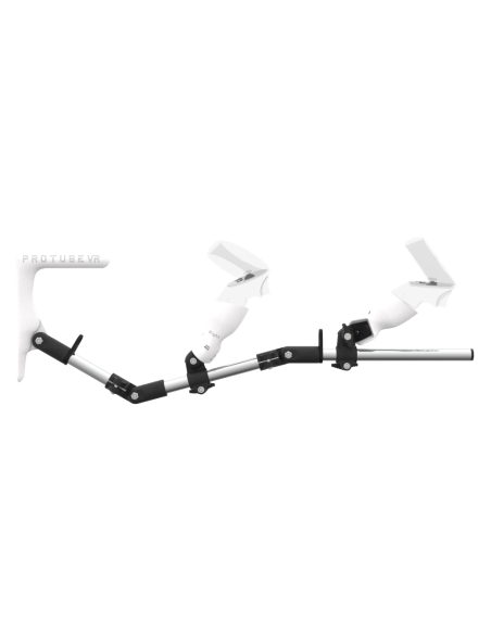 Side view of MagTube vr gunstock for Meta Quest 2 with Chrome Armature with White MK1 Buttstock and White PLA cups