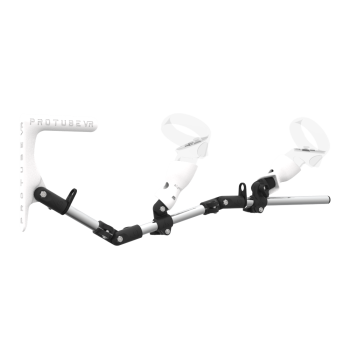 Right view of MagTube vr gunstock for Meta Quest 2 with Chrome Armature with White MK1 Buttstock and White PLA cups
