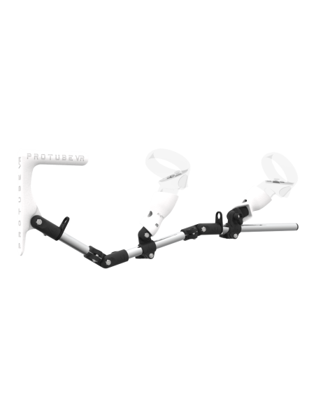 Right view of MagTube vr gunstock for Meta Quest 2 with Chrome Armature with White MK1 Buttstock and White PLA cups