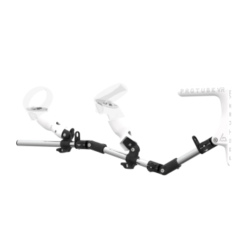 Left view of MagTube vr gunstock for Meta Quest 2 with Chrome Armature with White MK1 Buttstock and White PLA cups