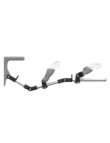 Side view of MagTube vr gunstock for Meta Quest 3 with Chrome Armature with Grey MK1 Buttstock and Grey PLA cups