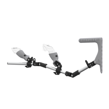 Left view of MagTube vr gunstock for Meta Quest 3 with Chrome Armature with Grey MK1 Buttstock and Grey PLA cups