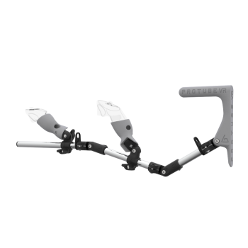 Left view of MagTube vr gunstock for Meta Quest 3 with Chrome Armature with Grey MK1 Buttstock and Grey PLA cups