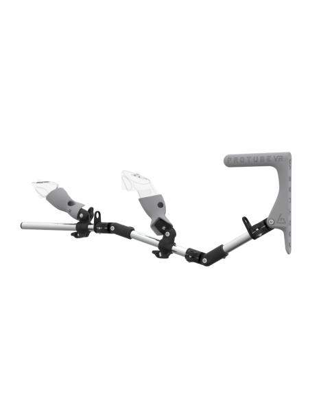 Left view of MagTube vr gunstock for Meta Quest 3 with Chrome Armature with Grey MK1 Buttstock and Grey PLA cups