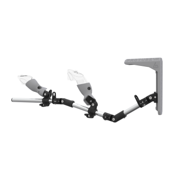 Left view of MagTube vr gunstock for Meta Quest 3 with Chrome Armature with Grey MK2 Buttstock and Grey PLA cups