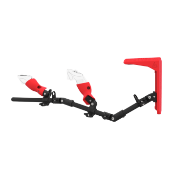 Left view of MagTube vr gunstock for Meta Quest 3 with Carbon Armature with Red MK2 Buttstock and Red PLA cups