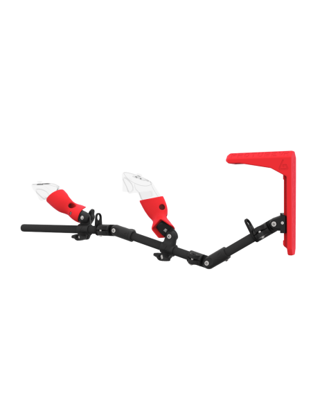 Left view of MagTube vr gunstock for Meta Quest 3 with Carbon Armature with Red MK2 Buttstock and Red PLA cups