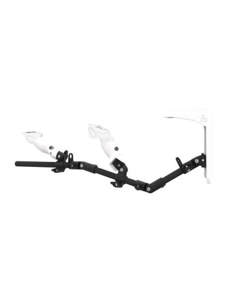 Left view of MagTube vr gunstock for Meta Quest 3 with Carbon Armature with White MK2 Buttstock and White PLA cups