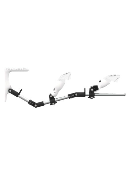 Side view of MagTube vr gunstock for Meta Quest 3 with Chrome Armature with White MK1 Buttstock and White PLA cups