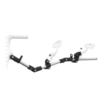 Right view of MagTube vr gunstock for Meta Quest 3 with Chrome Armature with White MK1 Buttstock and White PLA cups