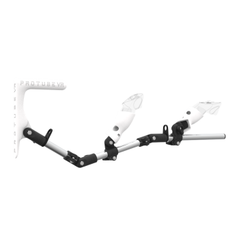 Right view of MagTube vr gunstock for Meta Quest 3 with Chrome Armature with White MK1 Buttstock and White PLA cups