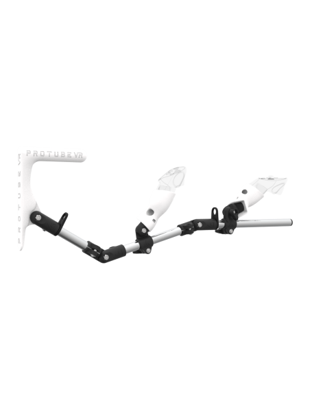 Right view of MagTube vr gunstock for Meta Quest 3 with Chrome Armature with White MK1 Buttstock and White PLA cups