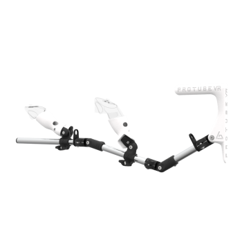Left view of MagTube vr gunstock for Meta Quest 3 with Chrome Armature with White MK1 Buttstock and White PLA cups