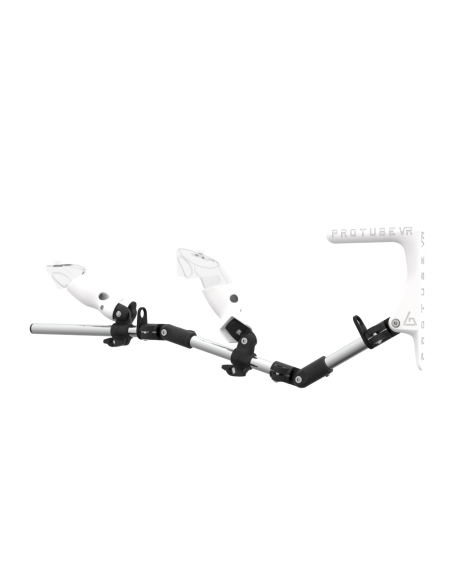 Left view of MagTube vr gunstock for Meta Quest 3 with Chrome Armature with White MK1 Buttstock and White PLA cups