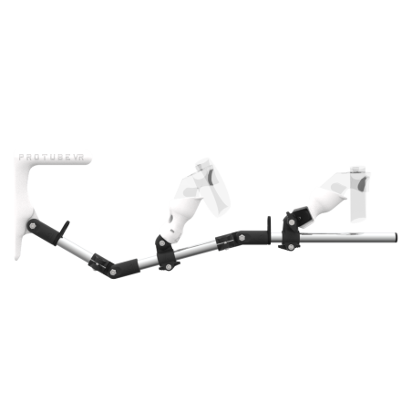 Side view of MagTube vr gunstock for Rift CV1 with Chrome Armature with White MK1 Buttstock and White PLA cups