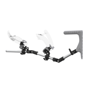 Left view of MagTube vr gunstock for Valve Index with Chrome Armature with Grey MK1 Buttstock and Grey PLA cups