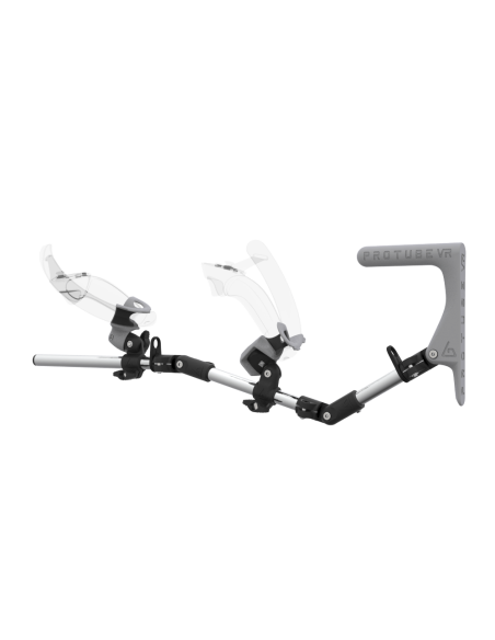 Left view of MagTube vr gunstock for Valve Index with Chrome Armature with Grey MK1 Buttstock and Grey PLA cups