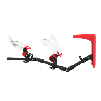 Left view of MagTube vr gunstock for Valve Index with Carbon Armature with Red MK2 Buttstock and Red PLA cups