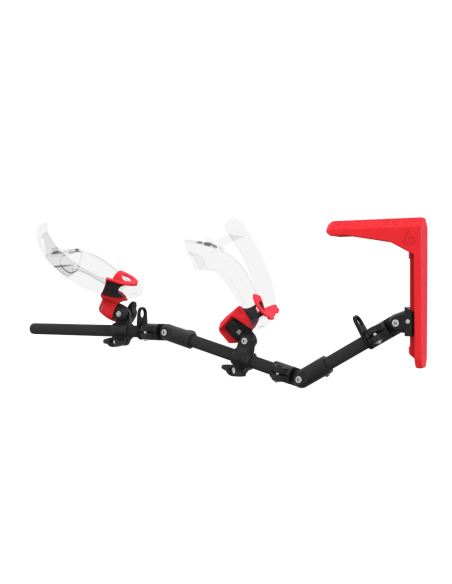 Left view of MagTube vr gunstock for Valve Index with Carbon Armature with Red MK2 Buttstock and Red PLA cups