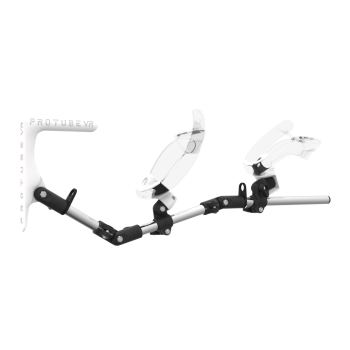 Right view of MagTube vr gunstock for Valve Index with Chrome Armature with White MK1 Buttstock and White PLA cups