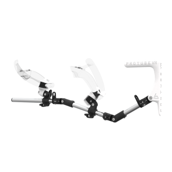 Left view of MagTube vr gunstock for Valve Index with Chrome Armature with White MK1 Buttstock and White PLA cups