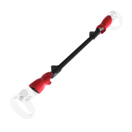 Left view of ProSaber lightsaber and paddle for Meta Quest 1 and Rift S with Black Carbon Armature and Red PLA cups