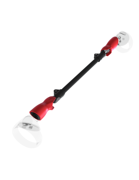 Left view of ProSaber lightsaber and paddle for Meta Quest 2 with Black Carbon Armature and Red PLA cups