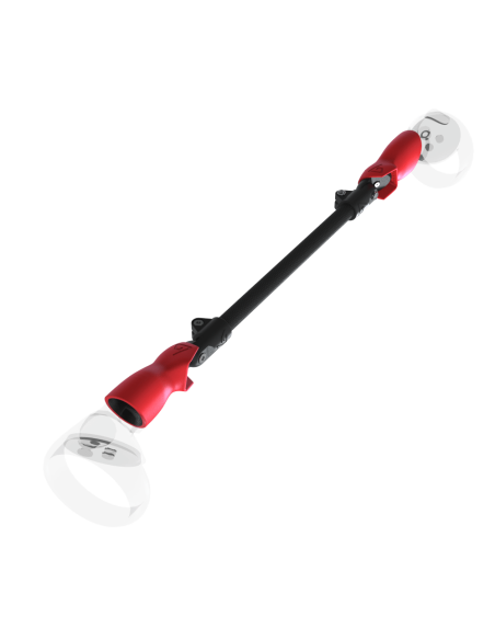 Left view of ProSaber lightsaber and paddle for Meta Quest 2 with Black Carbon Armature and Red PLA cups