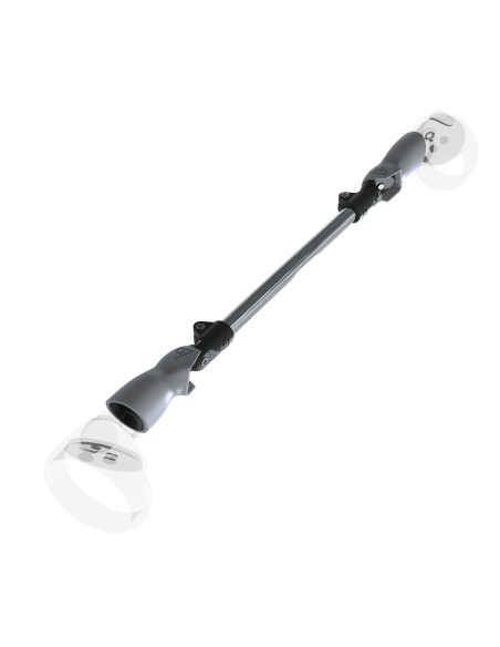Left view of ProSaber lightsaber and paddle for Meta Quest 2 with Chrome Armature and Grey PLA cups