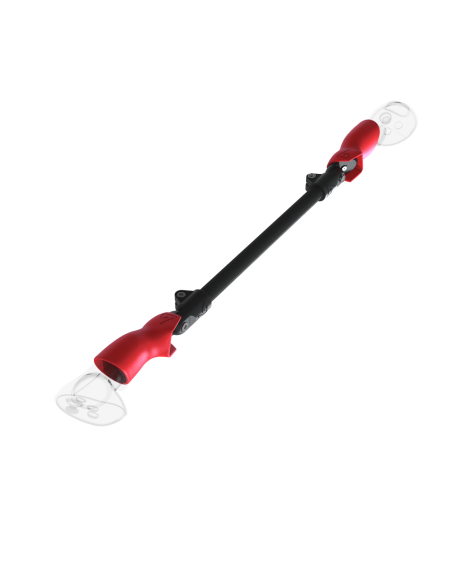 Left view of ProSaber lightsaber and paddle for Meta Quest 3 and Pro with Black Carbon Armature and Red PLA cups