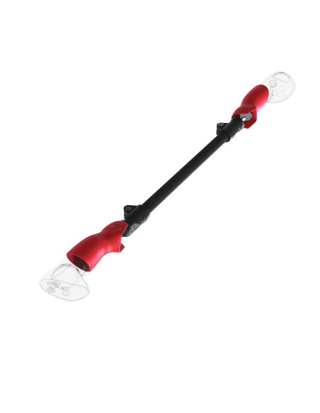 Left view of ProSaber lightsaber and paddle for Meta Quest 3 and Pro with Black Carbon Armature and Red PLA cups